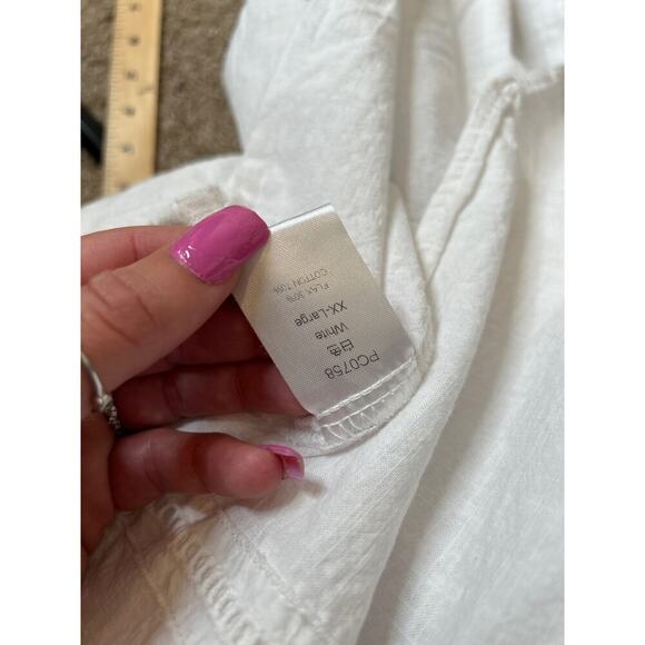 Men's shirt Flax Cotton Blend button up white Hawaiian Vacation Light weight XXL - Picture 3 of 6